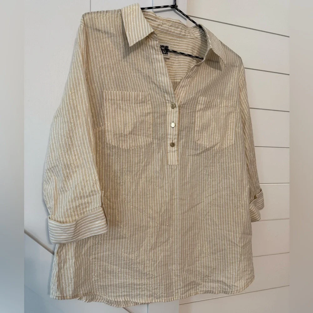Anne Klein Gold and Cream Striped Top - Picture 4 of 9